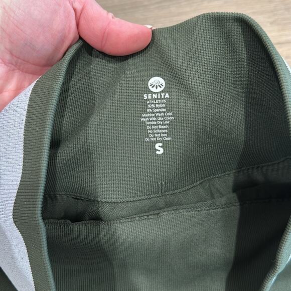 SENITA ATHLETICS Green Seamless‎ Striped Waist High Rise Active Leggings Size S - Picture 8 of 9